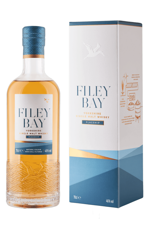 Filey Bay Flagship whisky bottle and carton