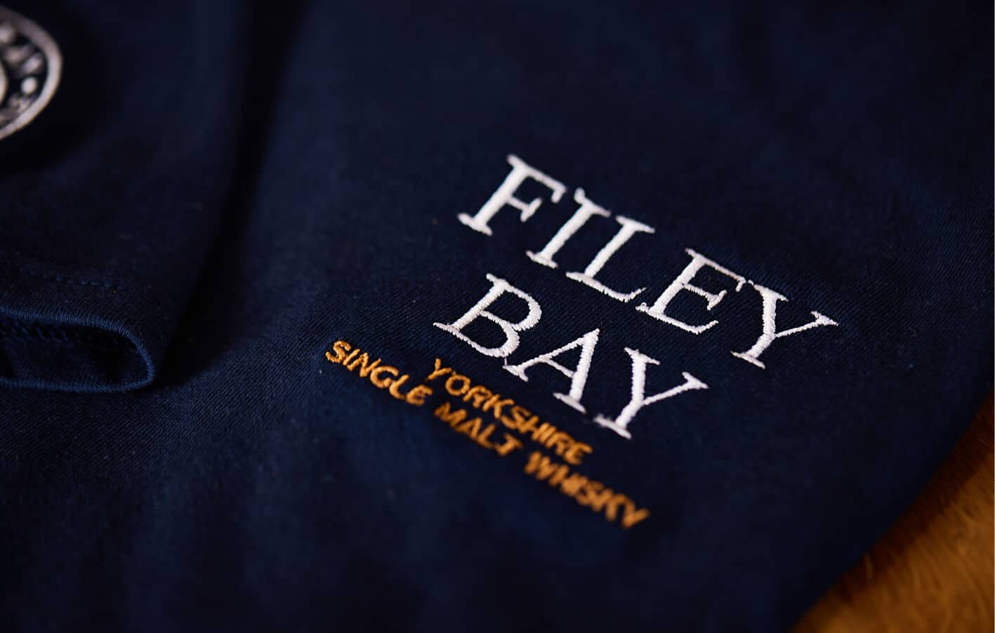 Filey Bay T-Shirt, close up of the embroidery